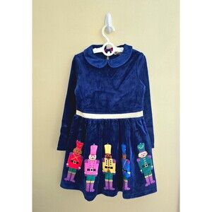 NWOT Mini Boden Velour Applique Dress Starboard Navy Nutcrackers, 5/6-10/11